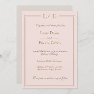 Invitación Rosa dorado rosado monograma boda moderno gris