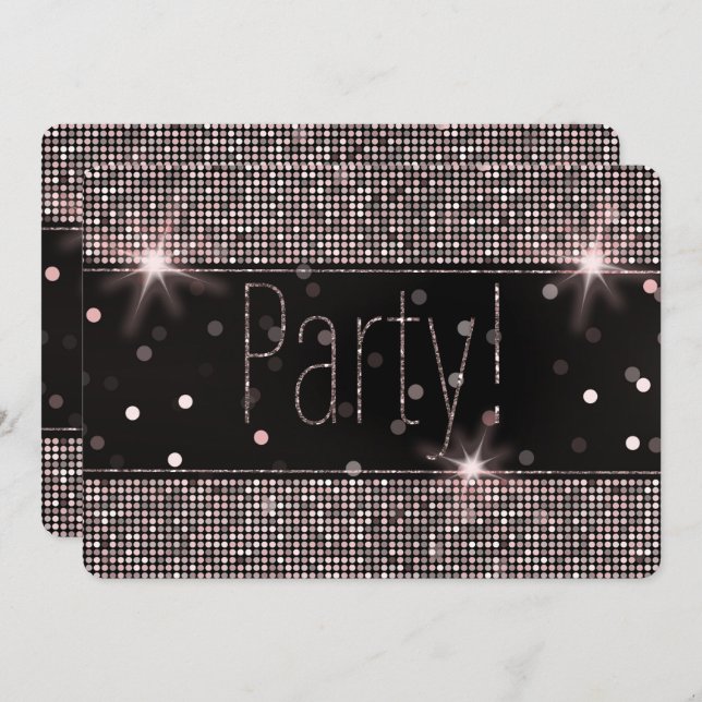 Invitación Rosa Dorado Rubor Rosa Luces Brillantes Fiesta (Anverso / Reverso)
