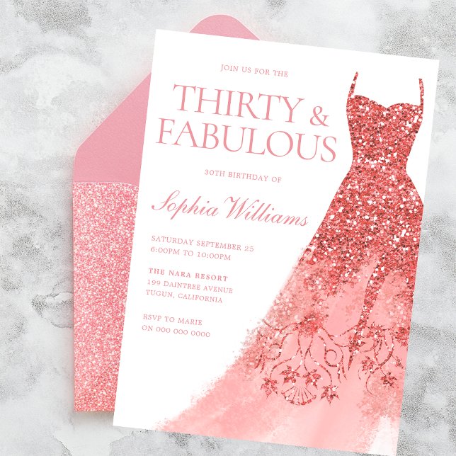 Invitación Rosa Dorado Sparkle Vestido 30 Fiesta de cumpleaño (Subido por el creador)