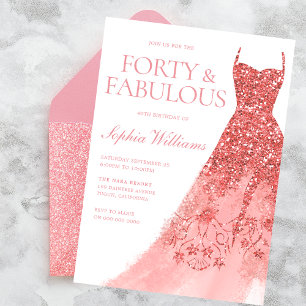 Invitación Rosa Dorado Sparkle Vestido 40 Fiesta de cumpleaño