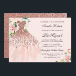 Invitación Rosa Dorado Sparkle Vestido Floral Bat Mitzvah<br><div class="desc">Más opciones de color en la Pequeña Tienda Bayleigh!</div>