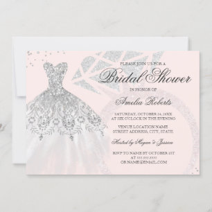 Invitación Rosa Dorado Sparkle Vestido Ring Bridal Shower