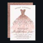 Invitación Rosa Dorado Sparkle Vestido Rosa Dulce 16º Cumplea<br><div class="desc">Invitación a los 16 años de la Espuma de Oro Rosa Rosa Dulce de Dulce</div>