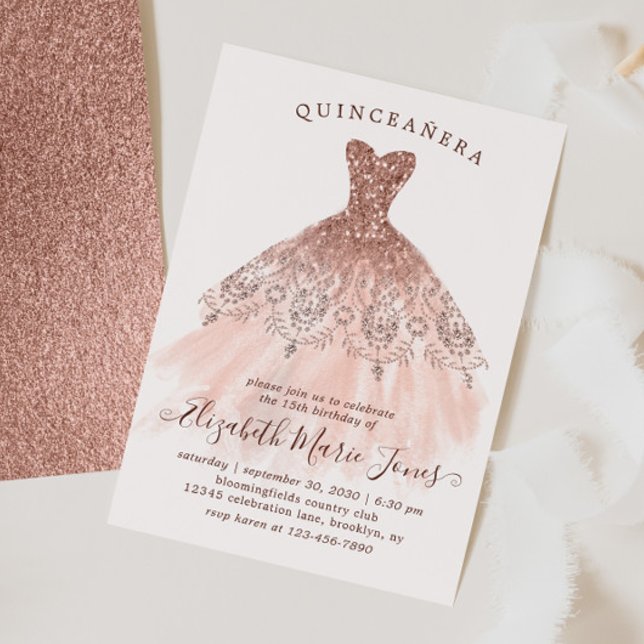 Invitación Rosa Dorado Sparkle Vestido rosa QUINCEAÑERA Cumpl (Subido por el creador)
