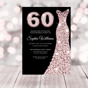 Invitación Rosa Dorado Sparkle Vestido Rubor 60 cumpleaños