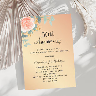 Invitación Rosa dorado vegetación floral 50 aniversario boda