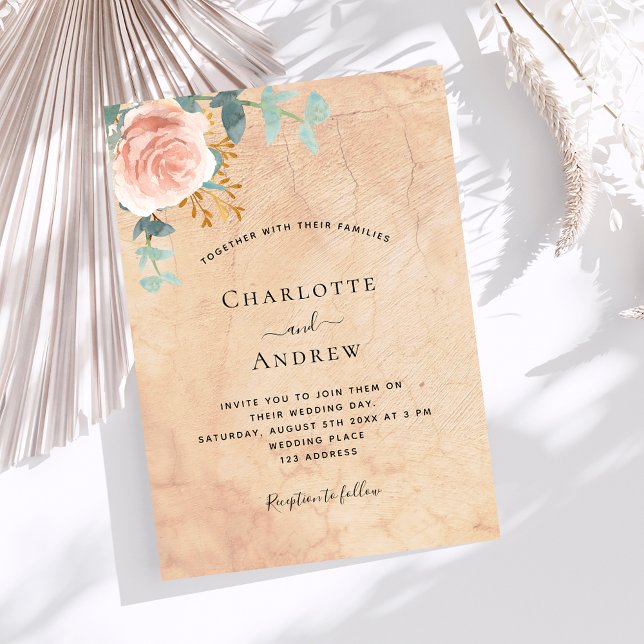 Invitación Rosa dorado vegetación floral terracota boda (Subido por el creador)