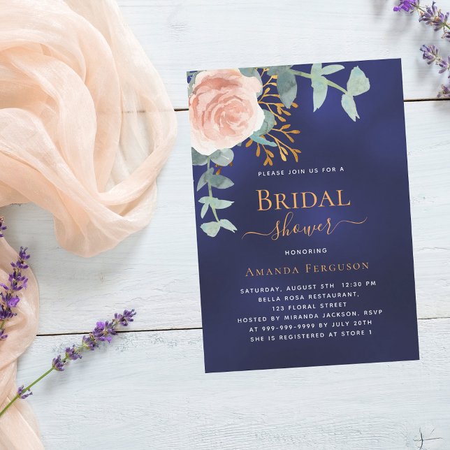 Invitación Rosa dorado verde azul marino lujoso Bridal Shower (Subido por el creador)