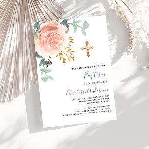Invitación Rosa dorado verde rosa dorado bautismo de lujo