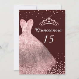 Invitación Rosa Dorado Vestido Borgoña Quinceanera Fiesta 15