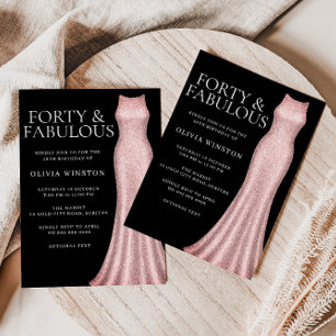 Invitación Rosa Dorado Vestido negro 40 Fiesta de cumpleaños