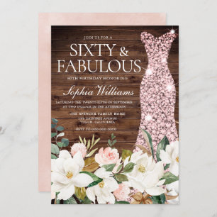 Invitación Rosa Dorado Vestido Rubor Rústico Blanco 60 cumple
