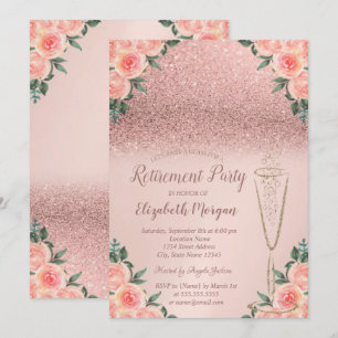 Invitación Rosa Dorado Vidrio Brillo Bokeh Floral Jubilación