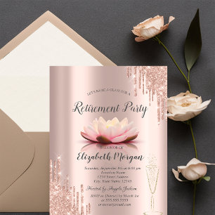 Invitación Rosa Dorado Vidrio Brillo Goteo Loto Jubilación
