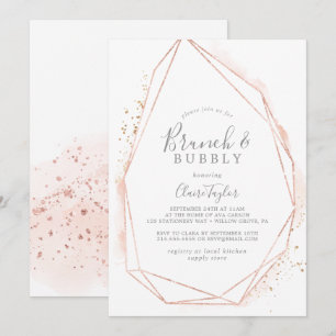 Invitación Rosa Dorado Watercolor Brunch & Bubbly Bridal Show