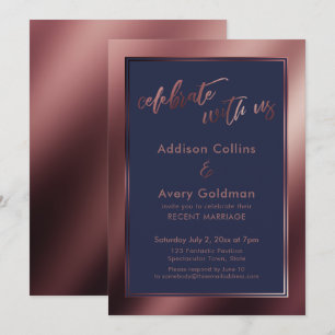 Invitación Rosa Dorado y Azul Marino Oscuro Celebra con Nosot