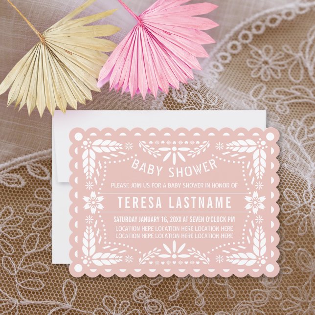 Invitación Rosa dorado y blanco papel picado bebé ducha (Subido por el creador)