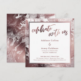 Invitación Rosa Dorado y Mármol Blanco Celebra con Nosotros