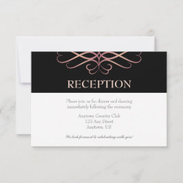 Invitación Rosa Dorado y Negro, Flores Elegantes Boda