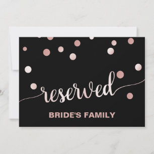 Invitación Rosa Dorado y Negro   Letrero de "Reservado" para 