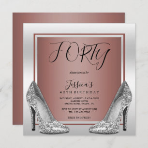 Invitación Rosa Dorado y Plata Stilettos 40 cumpleaños