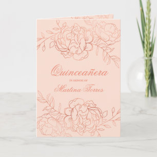 Invitación Rosa Dorado y Rosa Tostado Arte Floral Fino Quince