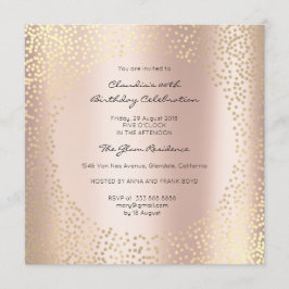 Invitación Rosa Dots de oro Confetti Champaigne Cumpleaños 16