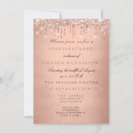 Invitación Rosa Drips Purpurina Real de Oro 16ª Ducha Bridal