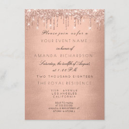 Invitación Rosa Drips Purpurina Real de Oro 16ª Ducha Bridal