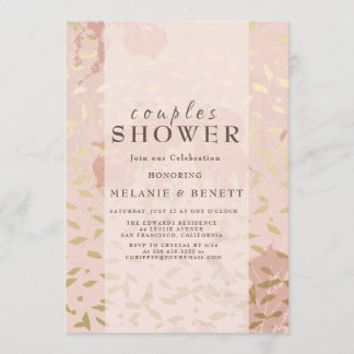 Invitación Rosa Ducha de Parejas Botánicas de Oro