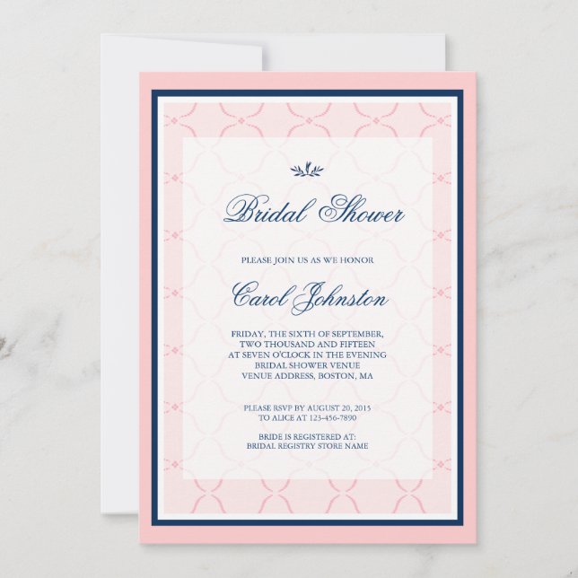 Invitación Rosa, ducha nupcial tradicional de los azules (Anverso)