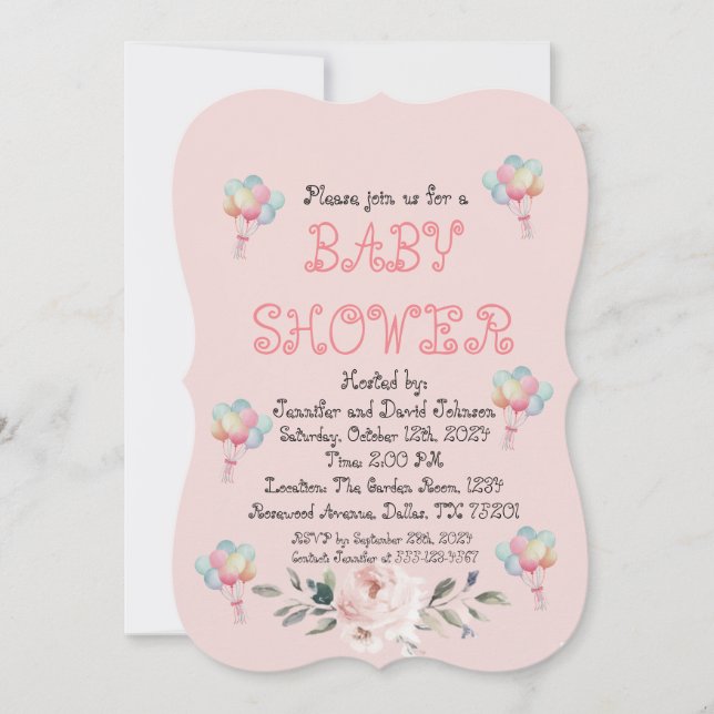 Invitación Rosa dulce Baby Shower (Anverso)