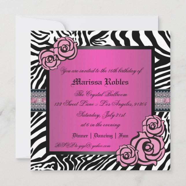 Invitación Rosa dulce dieciséis (Anverso)