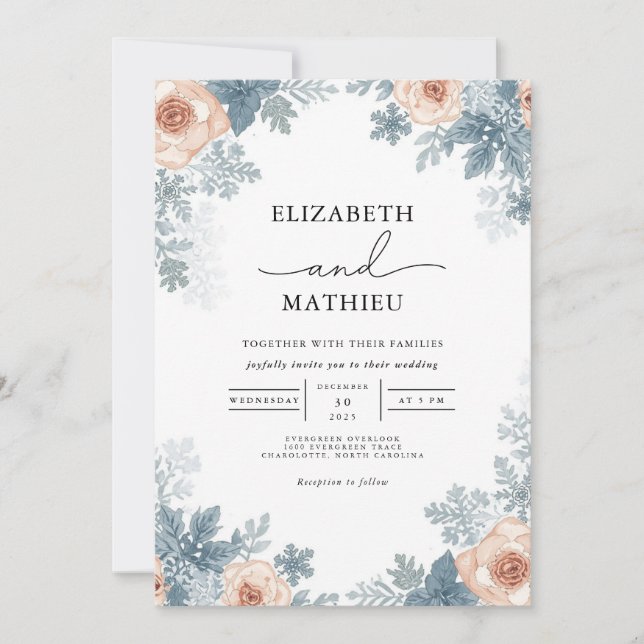 Invitación Rosa Dusky Frost Boda Floral (Anverso)