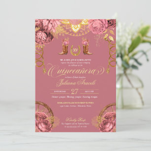 Invitación Rosa Duste Oro Rosa Elegante Charro Quinceanera En