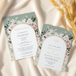 Invitación Rosa Dusto Sage Monograma Simple Todo En Un Boda