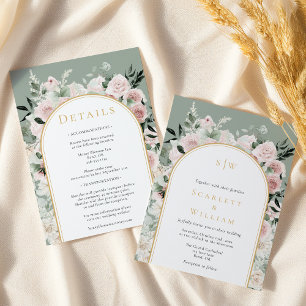 Invitación Rosa Dusto Sage Monograma Simple Todo En Un Boda