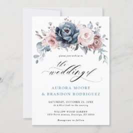 Invitación Rosa Dusty Blue Mauve Boda Floral de pizarra rosa