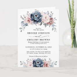 Invitación Rosa Dusty Blue Mauve Boda Floral de pizarra rosa