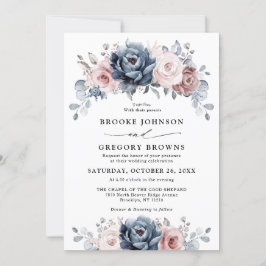 Invitación Rosa Dusty Blue Mauve Boda Floral de pizarra rosa