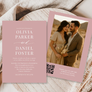 Invitación Rosa Dusty Código QR Boda elegante de fotografía
