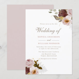 Invitación Rosa Dusty Floral acuarela Otoño Boda otoño I