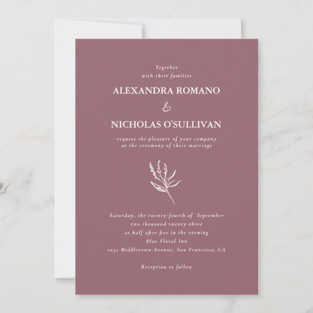 Invitación Rosa Dusty Floral Boda simple (Anverso)