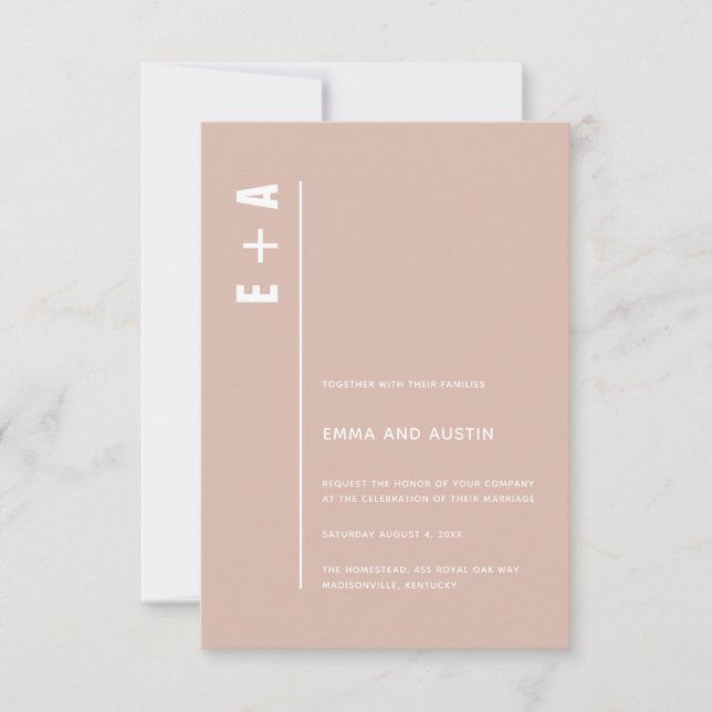 Invitación Rosa Dusty Modern Minimal Bold Initials Boda (Anverso)