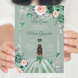 Invitación Rosa Dusty Verde Plata Mis Quince 15 Anos<br><div class="desc">Invitación de la Corona de Plata Verde Rosa Quinceañera Dusty Quince Quince Anos,  16º cumpleaños, </div>
