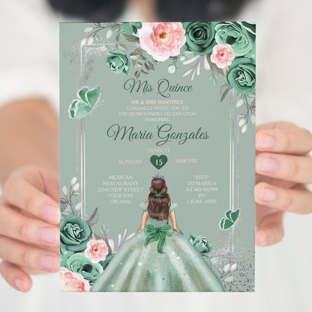 Invitación Rosa Dusty Verde Plata Mis Quince 15 Anos (Subido por el creador)