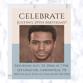 Invitación Rosa editable y foto de Sea Blue Cumpleaños