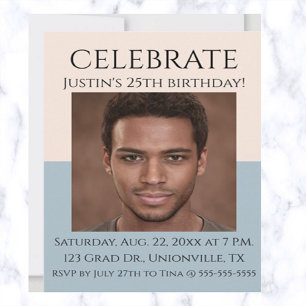 Invitación Rosa editable y foto de Sea Blue Cumpleaños