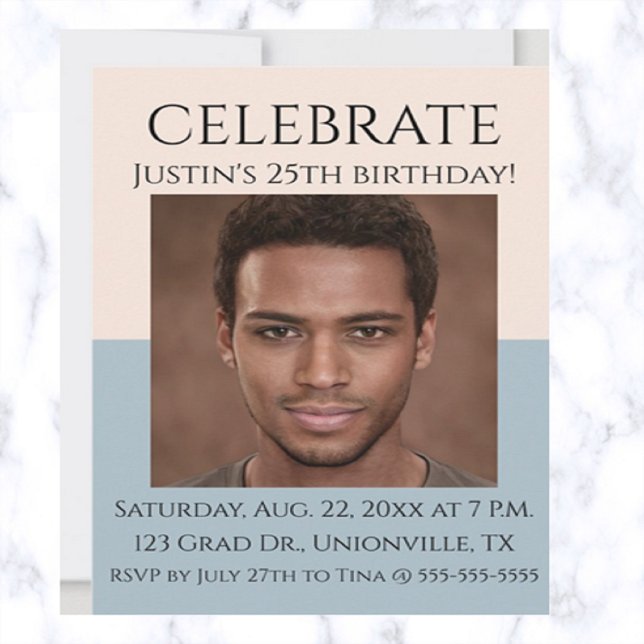 Invitación Rosa editable y foto de Sea Blue Cumpleaños (Subido por el creador)