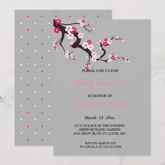 Invitación Rosa elegante Baby Shower floral de la flor de (Anverso / Reverso)